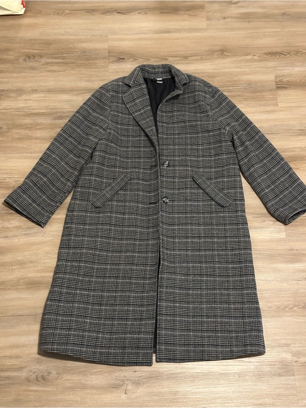H&M Gray Plaid Long Overcoat
